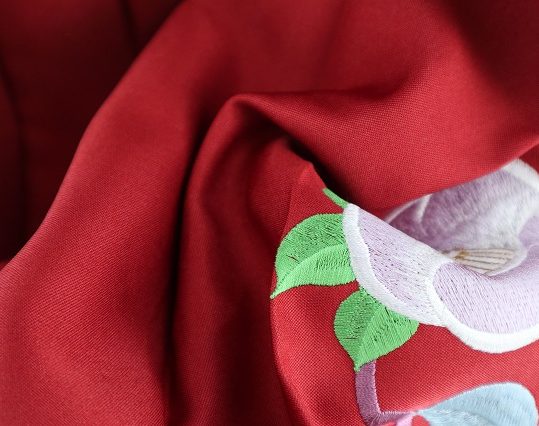 卒業式袴単品レンタル[前後に刺繍]エンジに椿刺繍[身長163-167cm]No.851